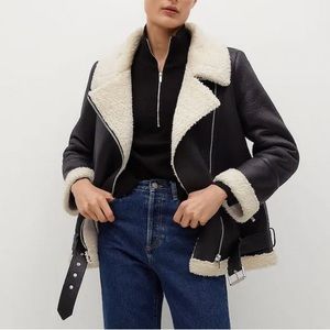 Mango faux fur biker jacket